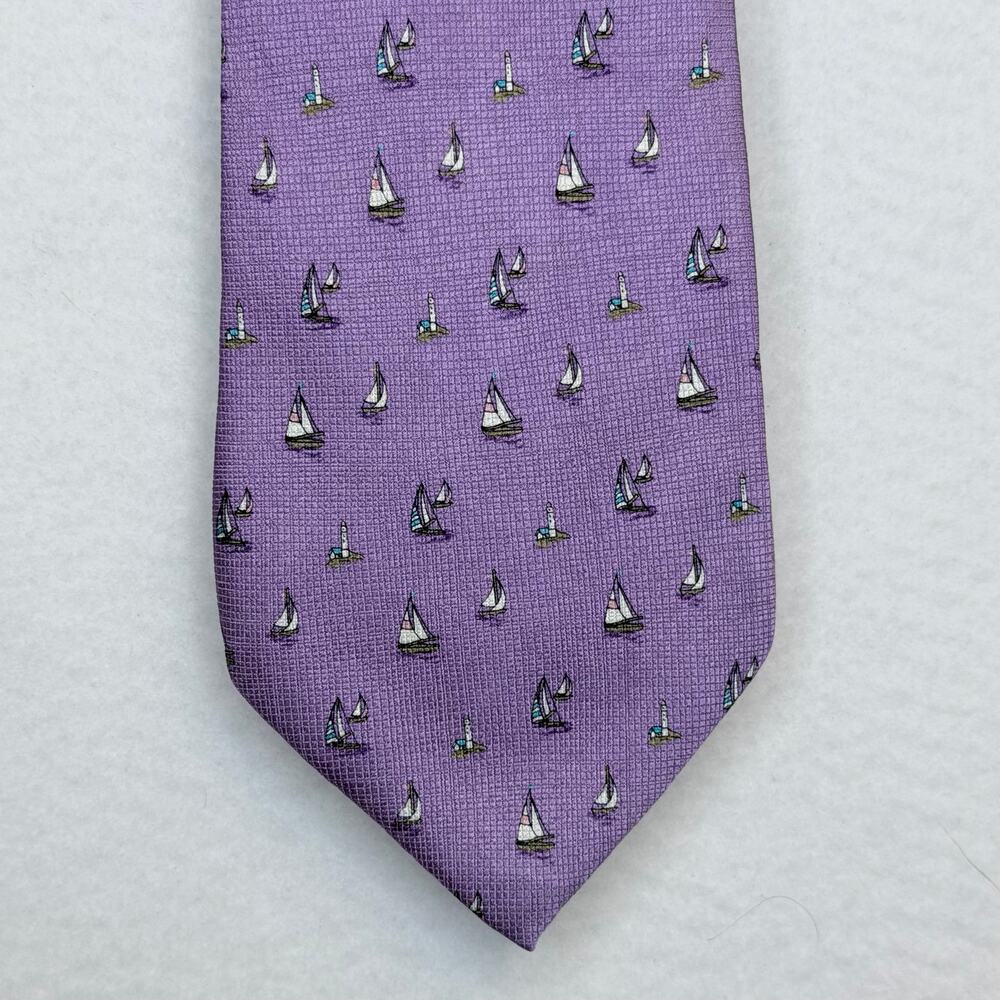 Tango by Max Raab Purple Sailboat Lighthouse 100% Silk Nautical Novelty Tie